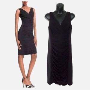 WHITE HOUSE BLACK MARKET Slimming Ruched Sheath Dress 8 Black Sleeveless NWT